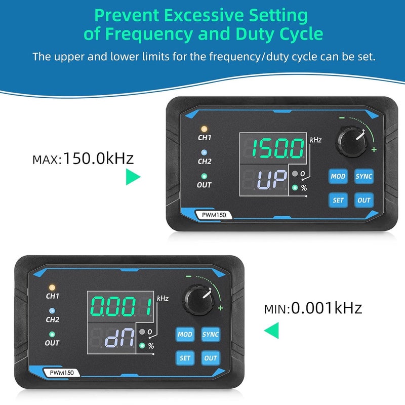 Koolertron Dual-Channel PWM Signal Generator, high-Precision servo Motor Driver, Square Wave Pulse Wave, Adjustable Frequency, Duty Cycle, Phase, etc., with Storage Function - Image 3